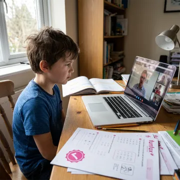Child joining an online tutoring class from home