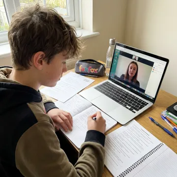 Year 8 student participating in an online tutoring lesson