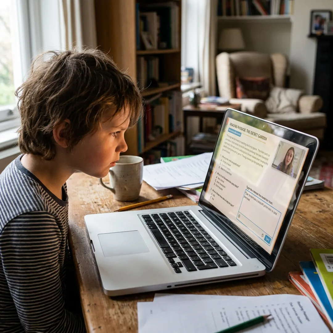 Child attending an online tutoring lesson