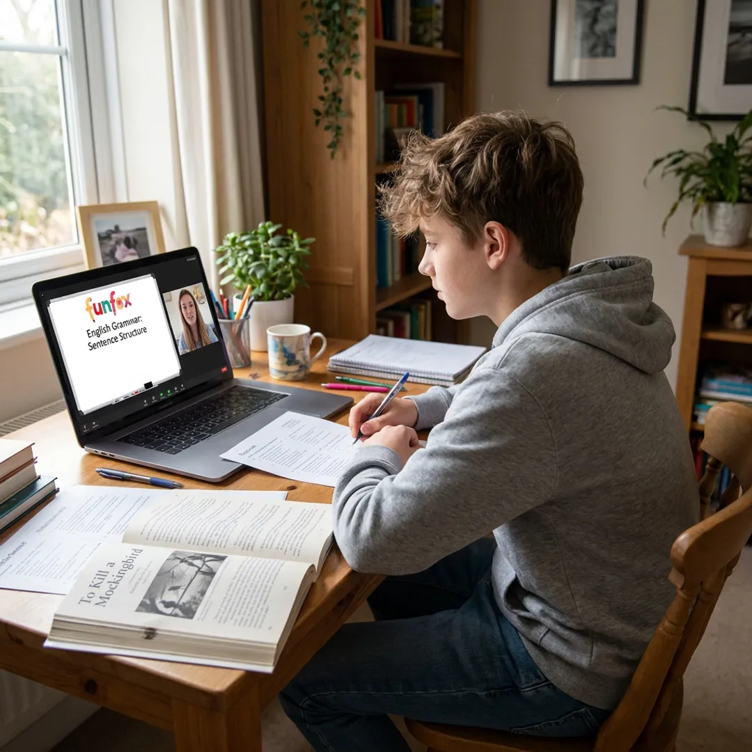 Student joining an online Year 9 English tutoring class
