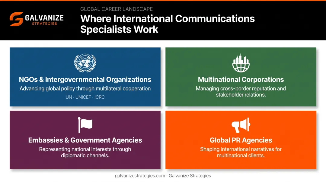 Four primary employer types for international communications specialists