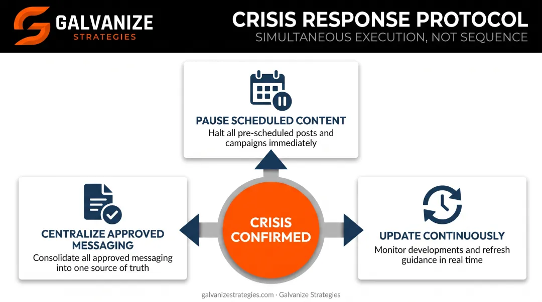 Three simultaneous crisis response actions for real-time social media management