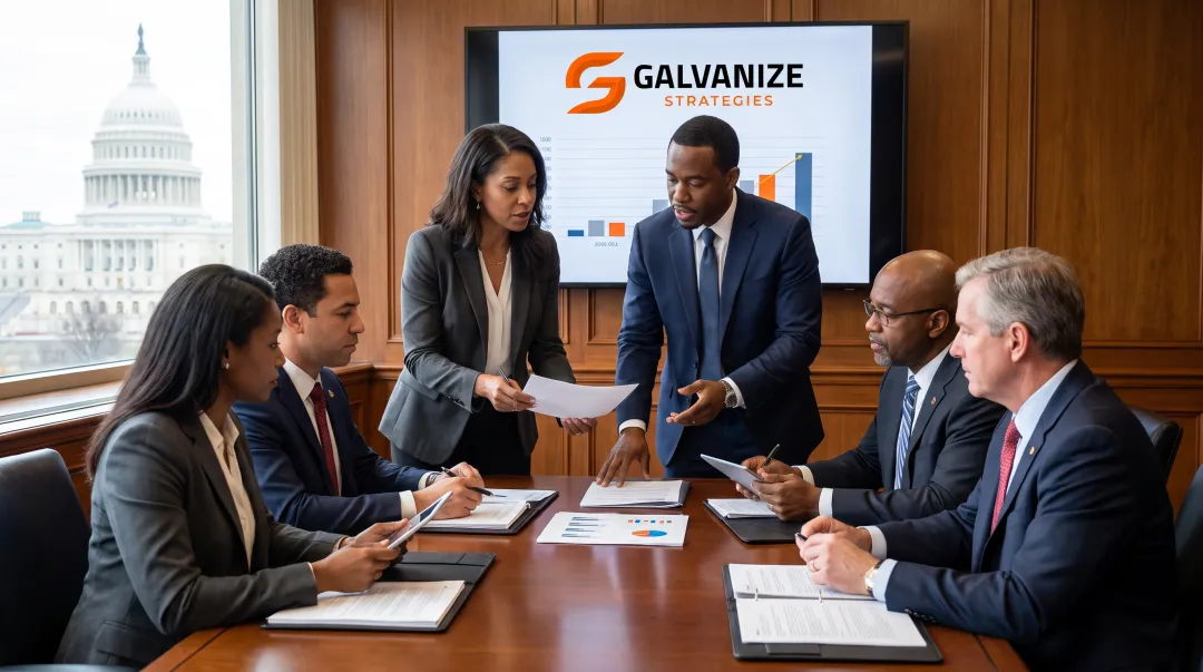 Galvanize Strategies lobbying team meeting with policymakers at state capitol