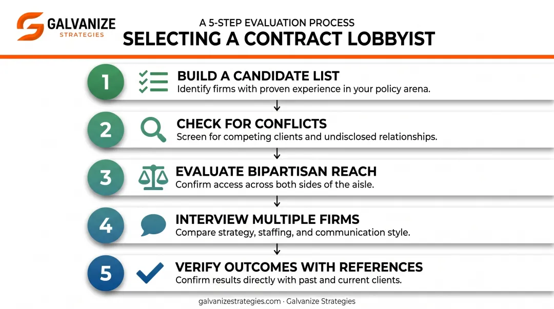 Five-step process for vetting and choosing a contract lobbyist