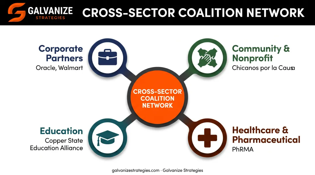 Cross-sector advocacy partnership network spanning corporate healthcare and education sectors