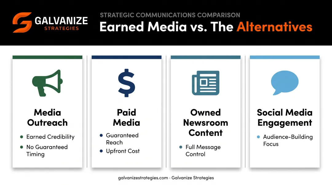 Media outreach versus paid media and owned content comparison chart