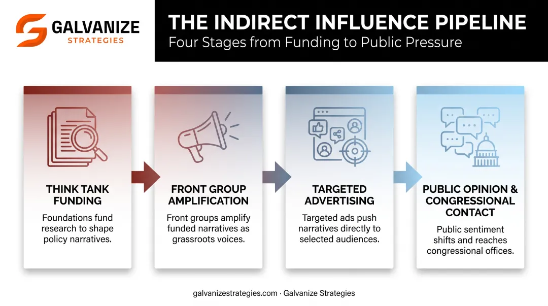 Fossil fuel astroturfing tactics flow from think tank to public messaging