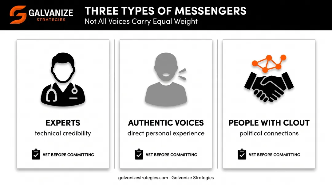 Three types of advocacy messengers compared by credibility source