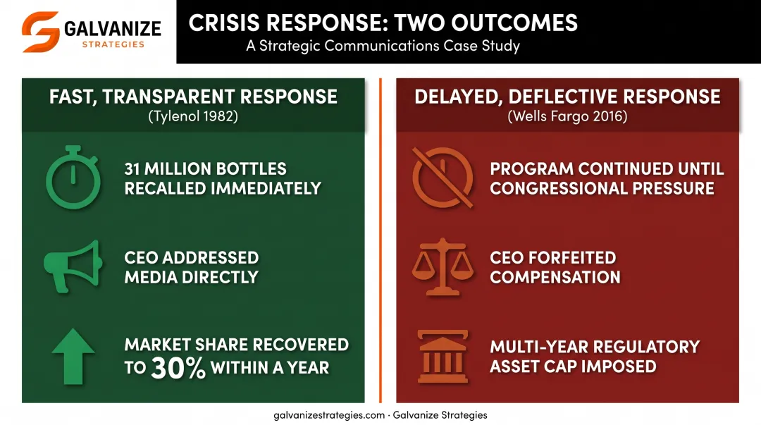 Tylenol recall versus Wells Fargo scandal reputation management outcomes comparison