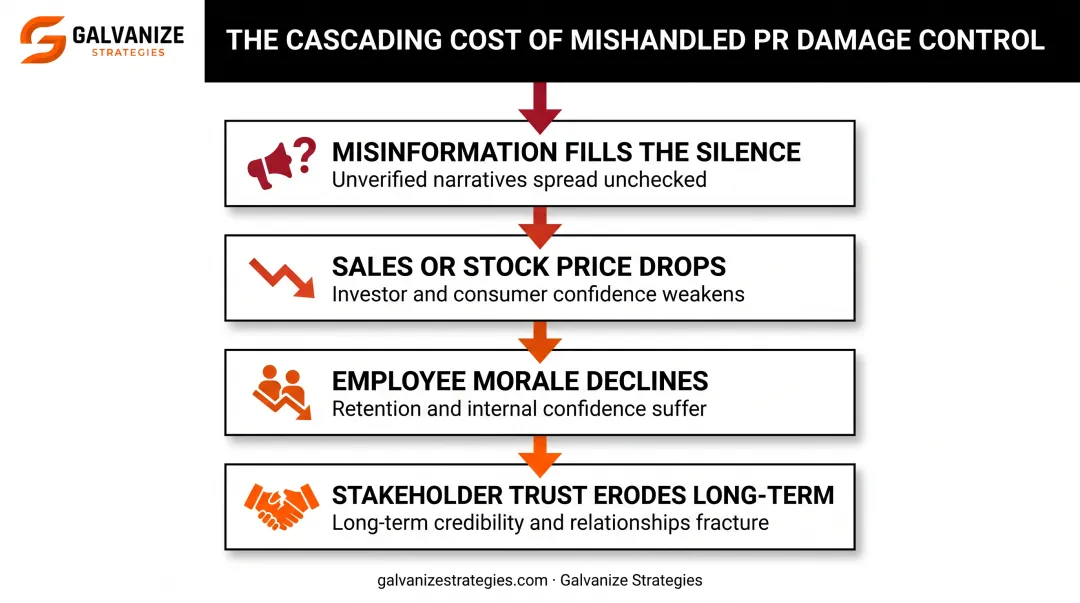 Four cascading consequences of poor PR crisis management infographic