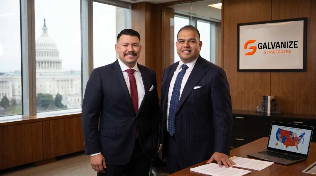 Galvanize Strategies partners Cesar Chavez and Luis Acosta in professional setting