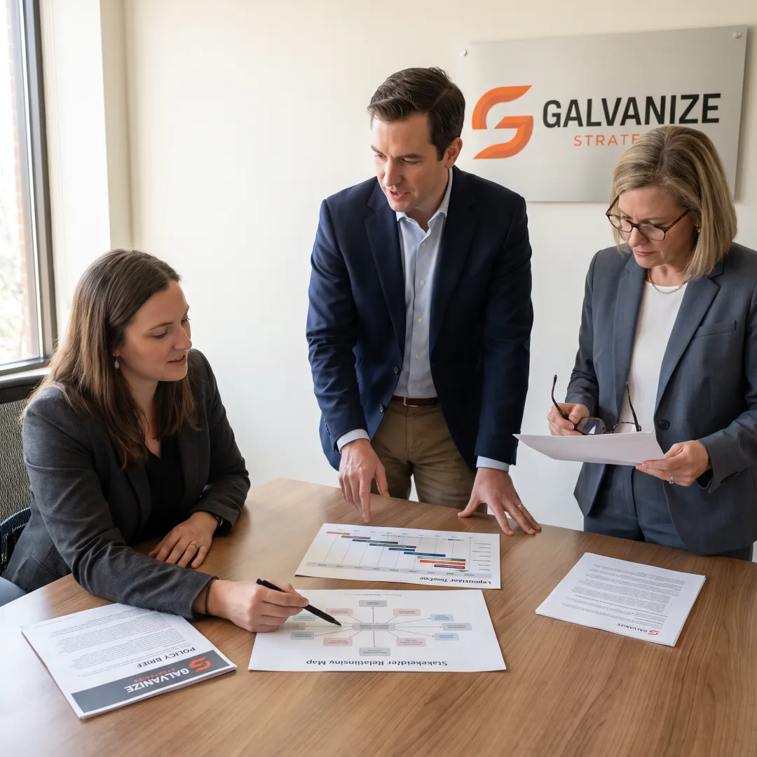 Advisors reviewing a public policy strategy