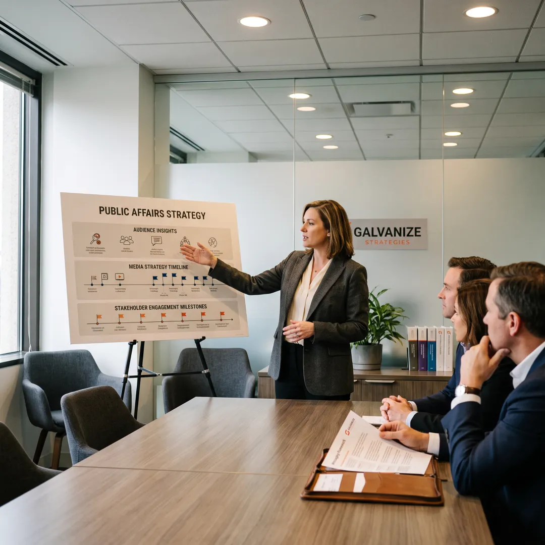 Advisor presenting a strategic communications plan