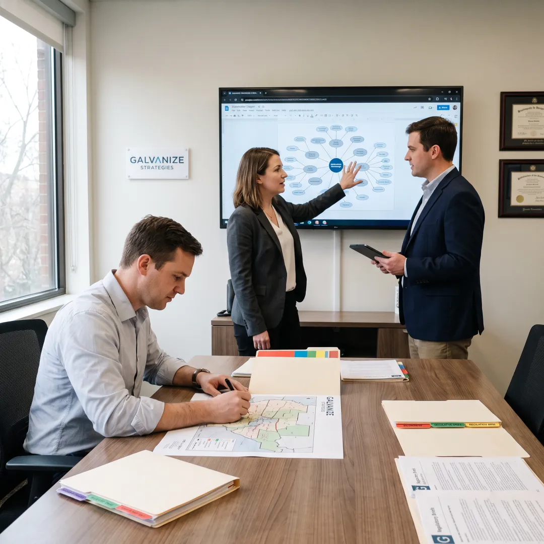 Consultants planning a public policy advocacy strategy