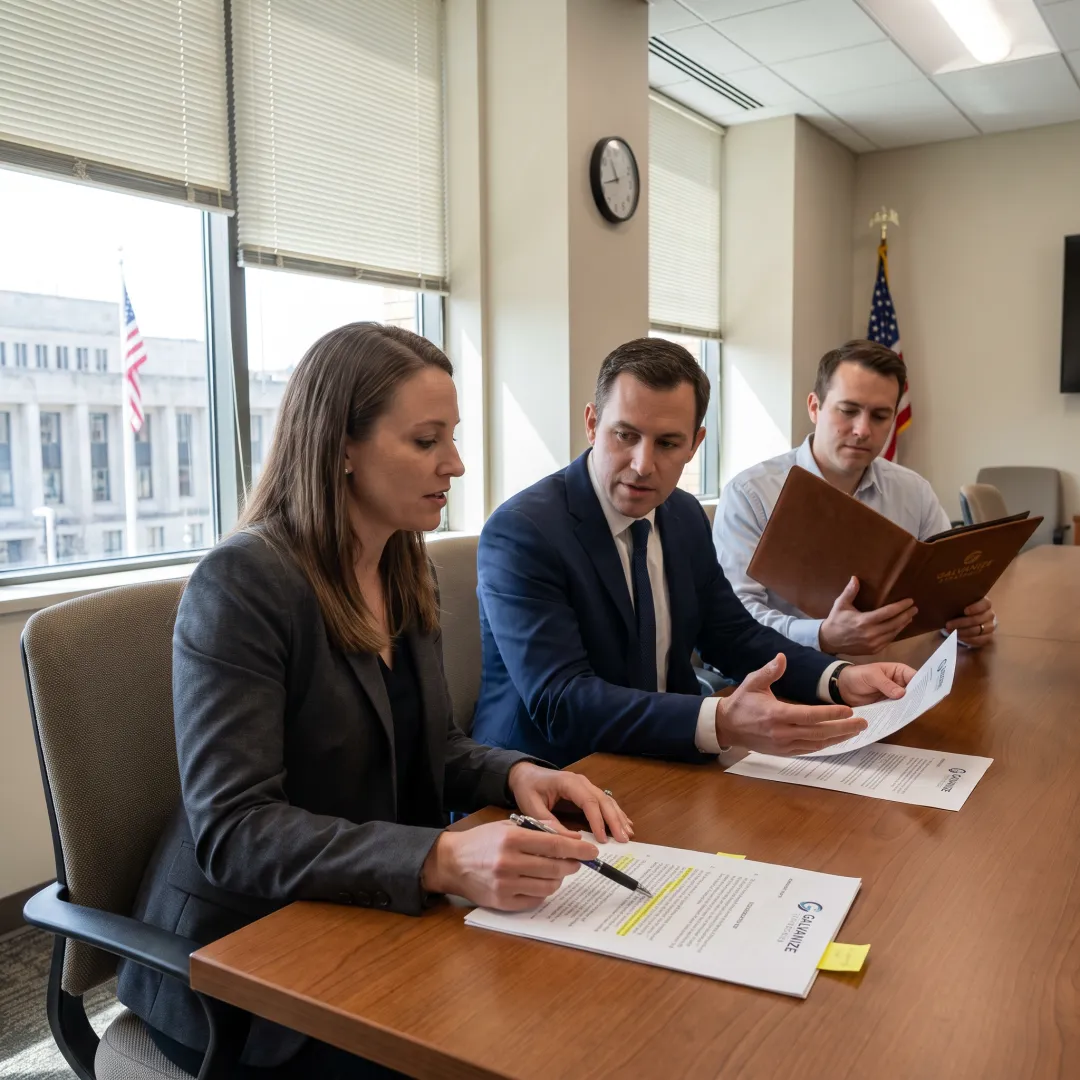 Policy advocates meeting at a government building
