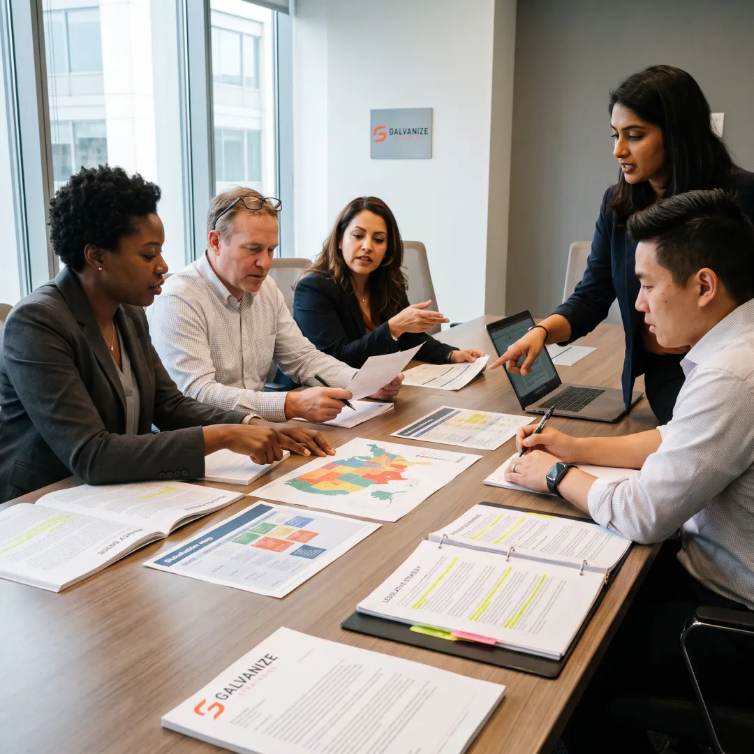 Advocacy team reviewing a policy strategy