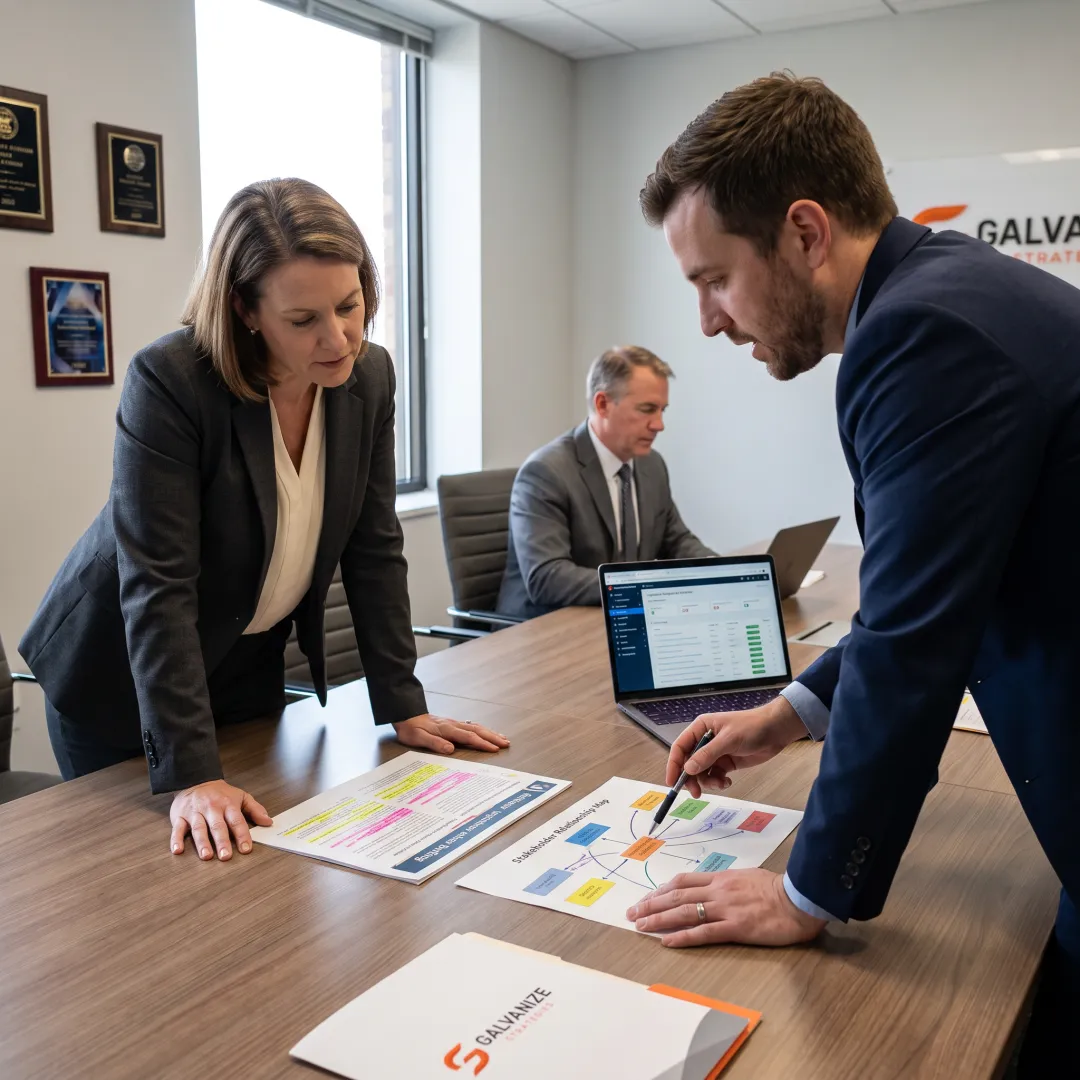 Professionals discussing legislative strategy