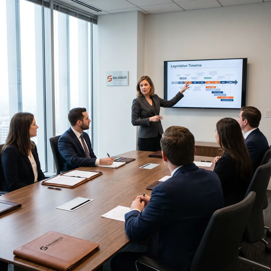 Policy strategist presenting an advocacy plan