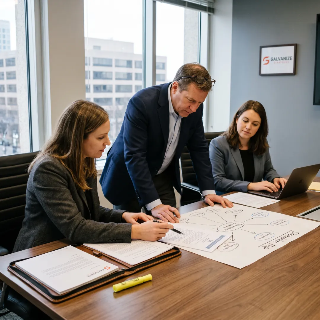 Policy advisors reviewing legislative strategy