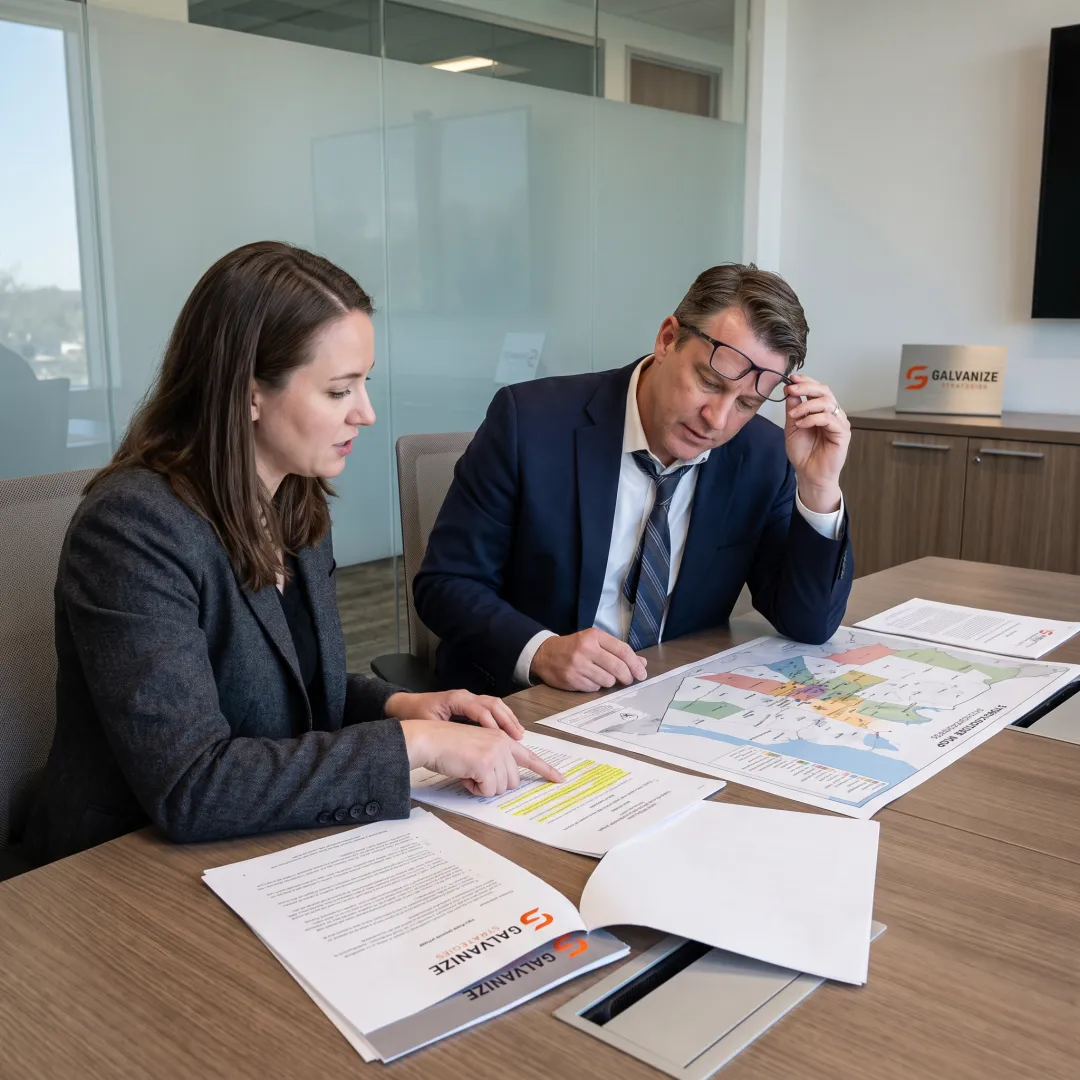 Consultants reviewing a legislative advocacy strategy