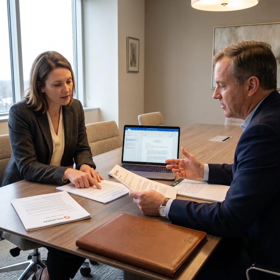 Consultants reviewing government contract documents