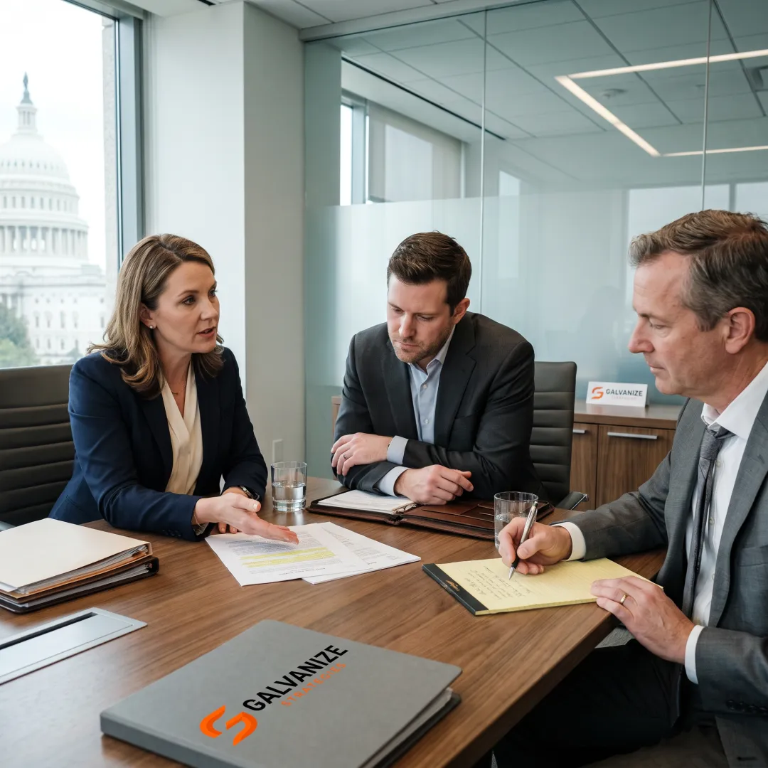 Policy advocates meeting at a government building
