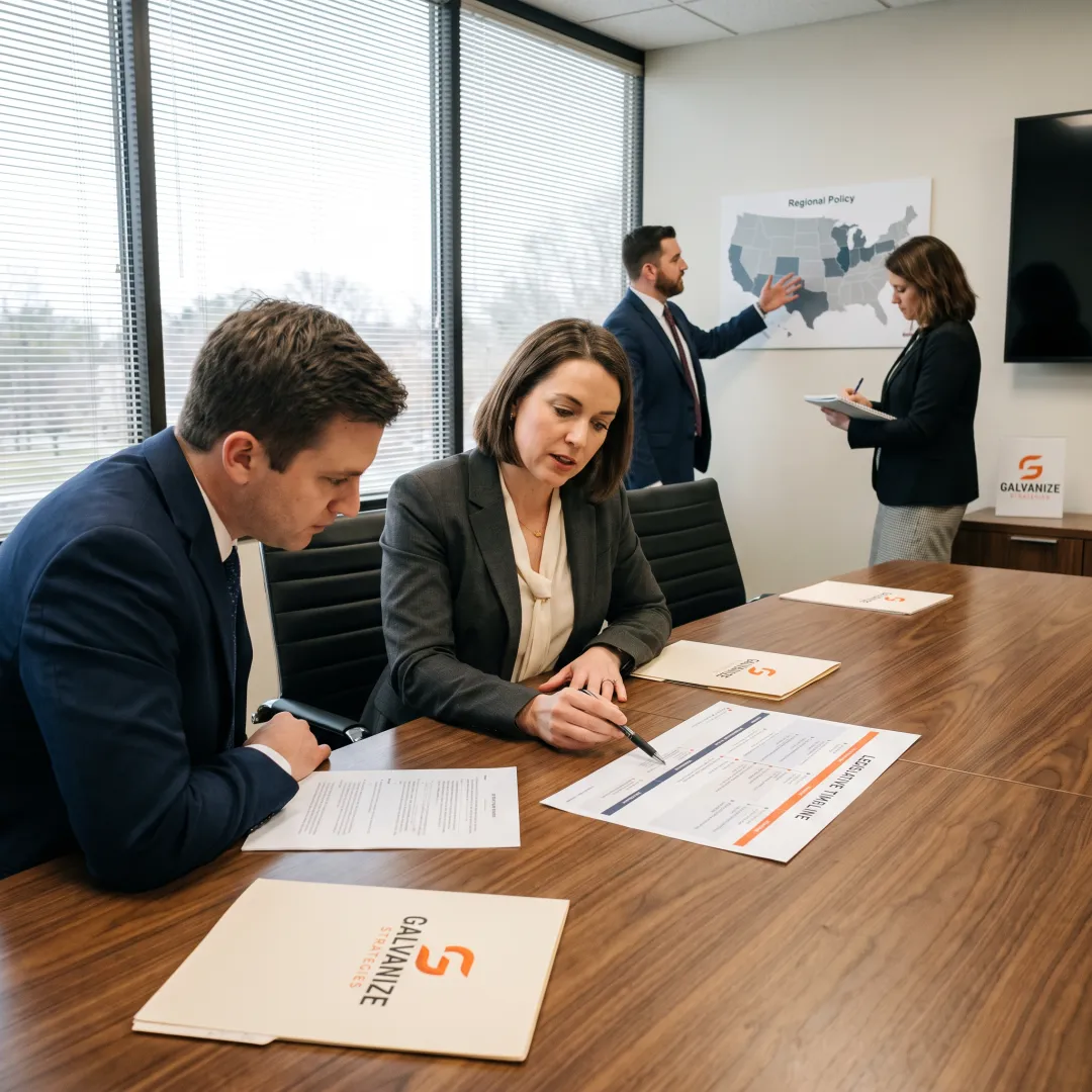 Advisors reviewing policy strategy