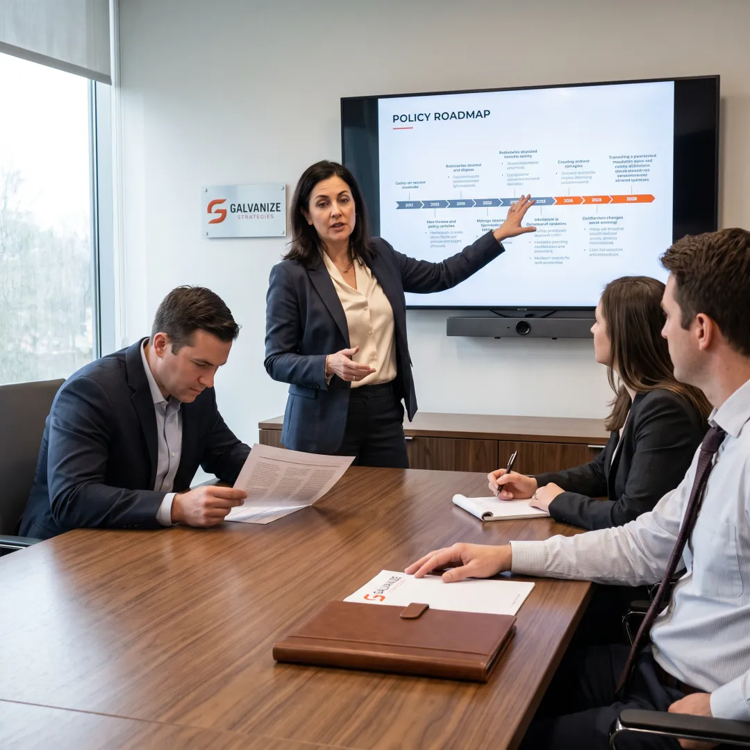 Advisor presenting a public policy strategy