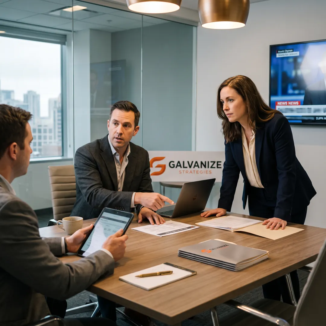 Advisors coordinating a crisis response strategy