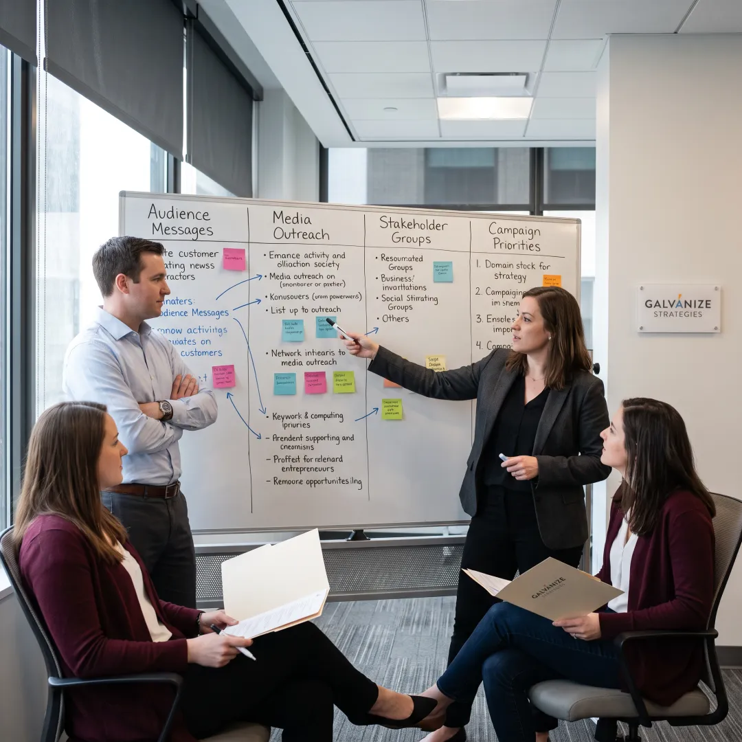 Strategists developing a communications campaign
