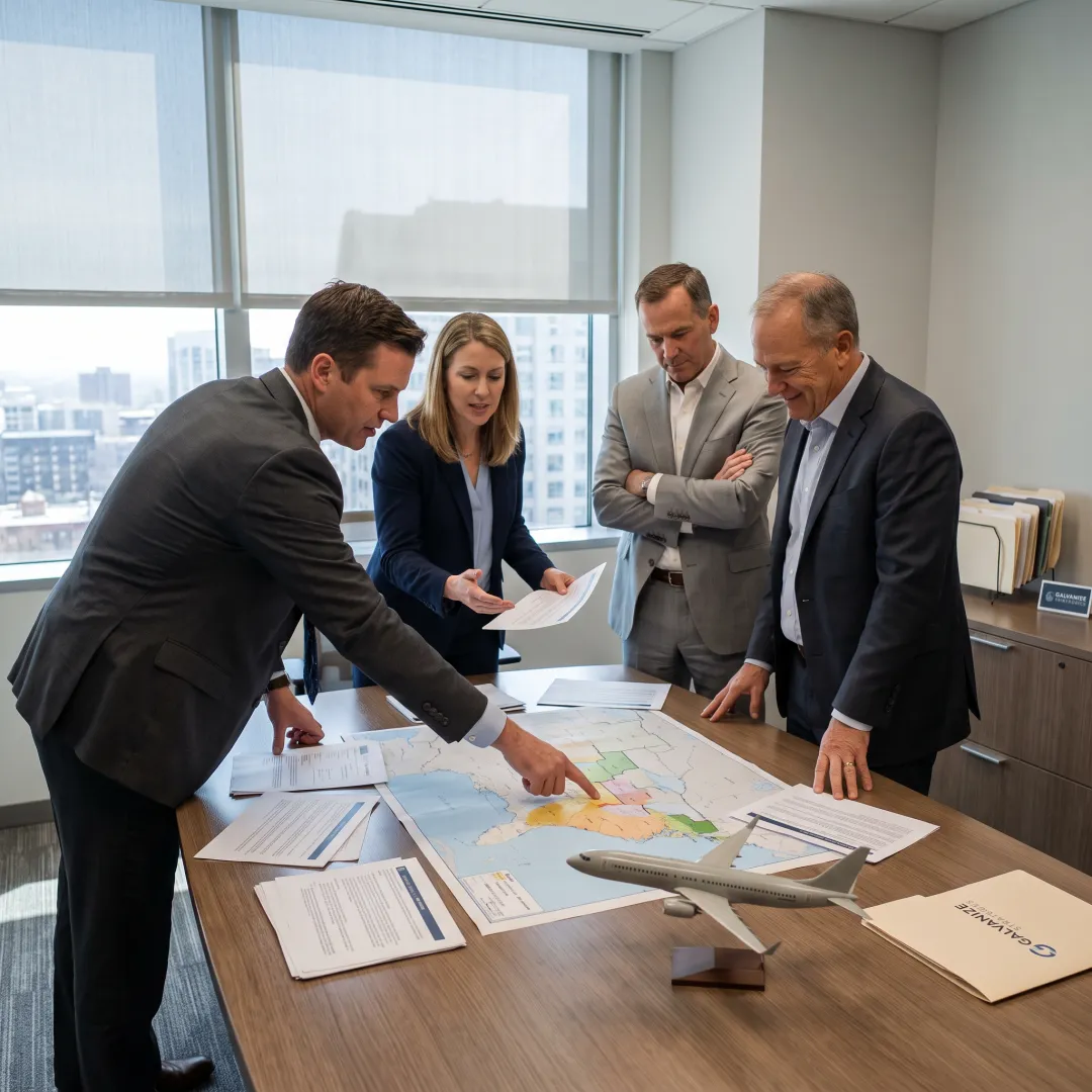 Policy advisors discussing aviation legislation