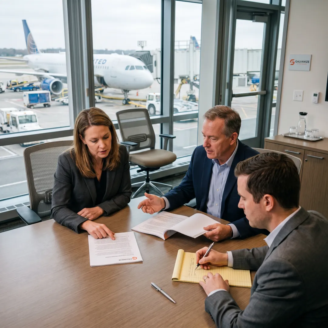 Aviation policy team meeting near an airport