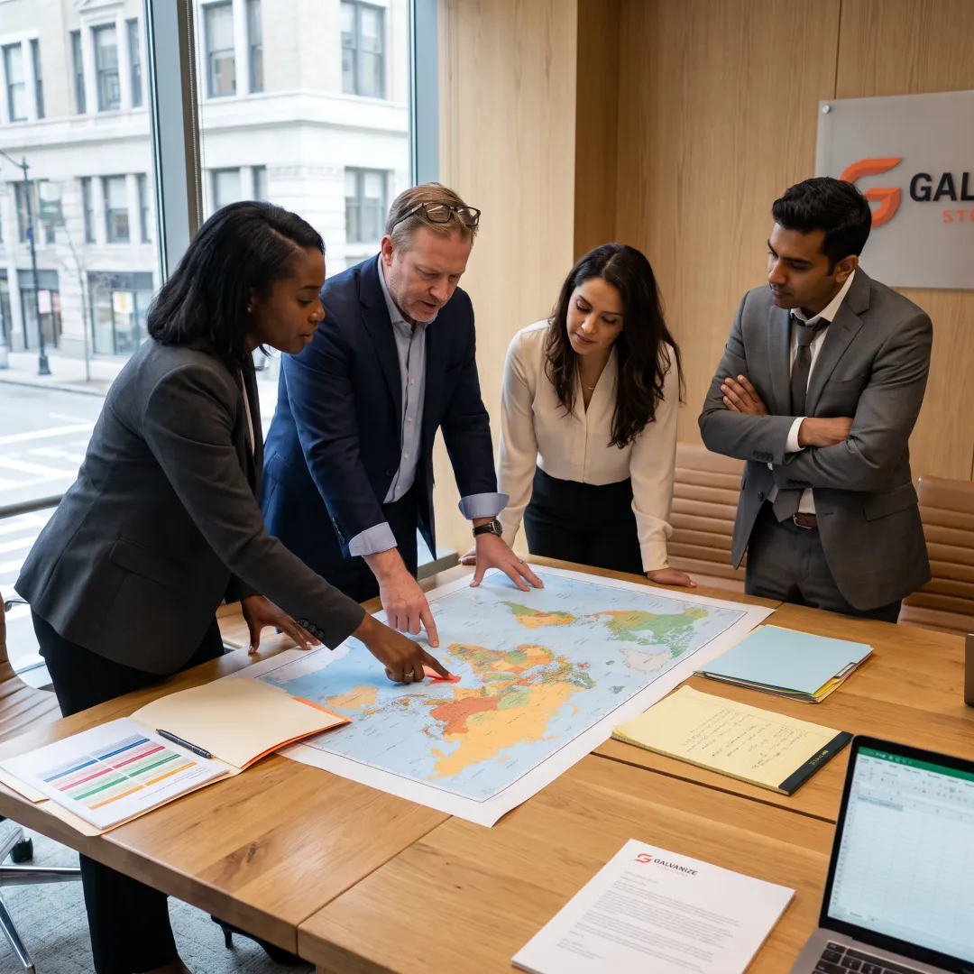 Team leading a global public affairs strategy session