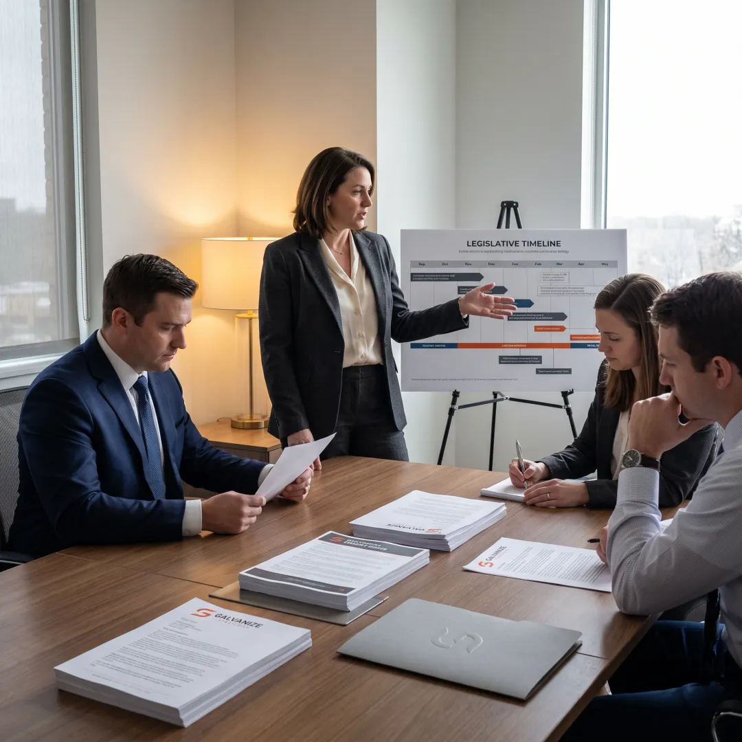 Policy advisor presenting financial regulatory strategy