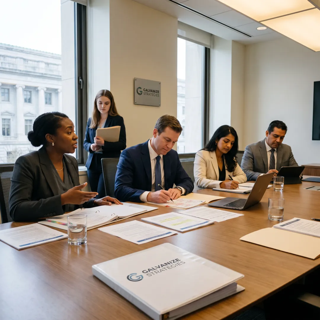 Policy professionals meeting at a Florida government building