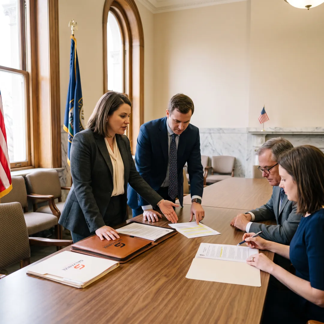 Advocacy team meeting at a state capitol