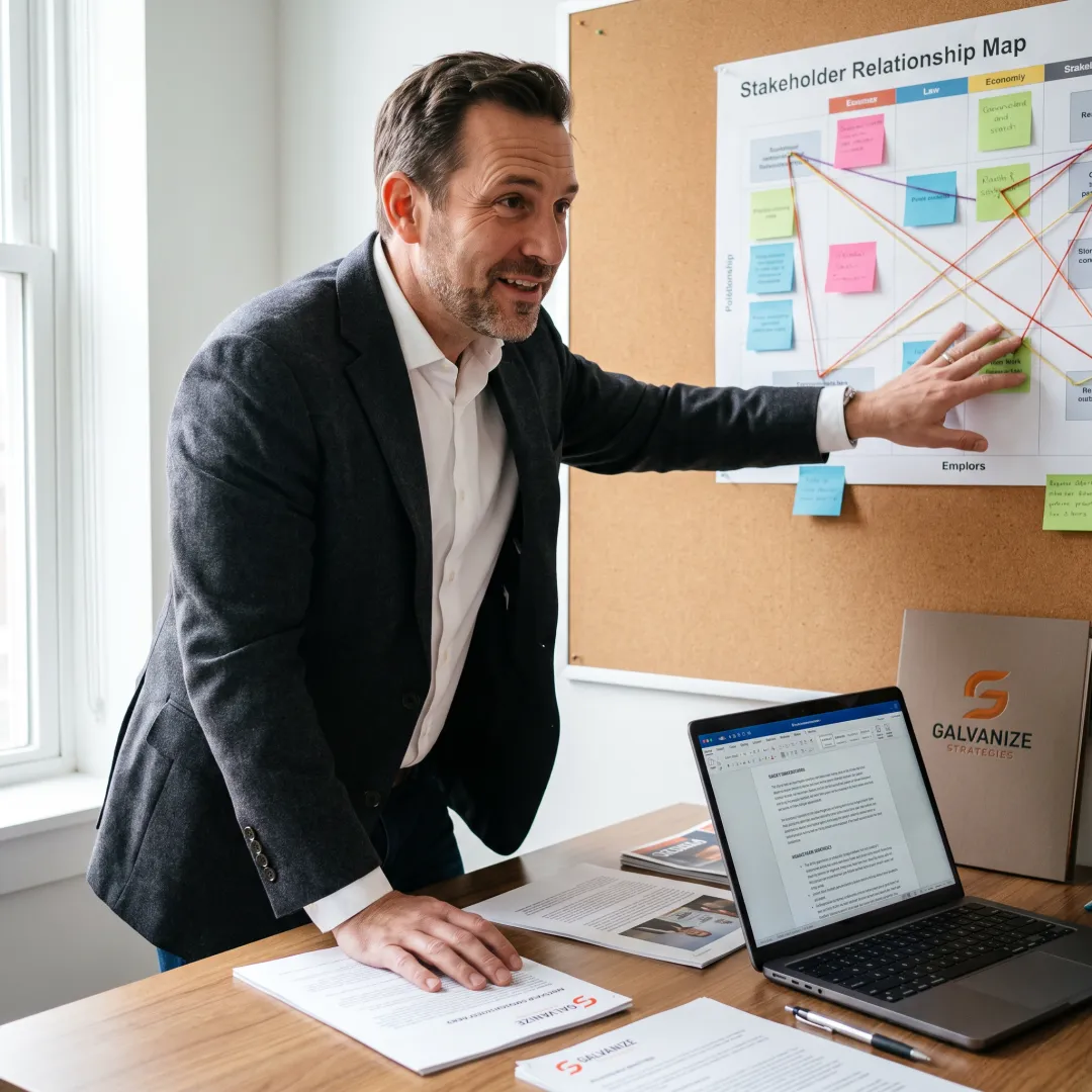 Communications strategist preparing stakeholder messaging