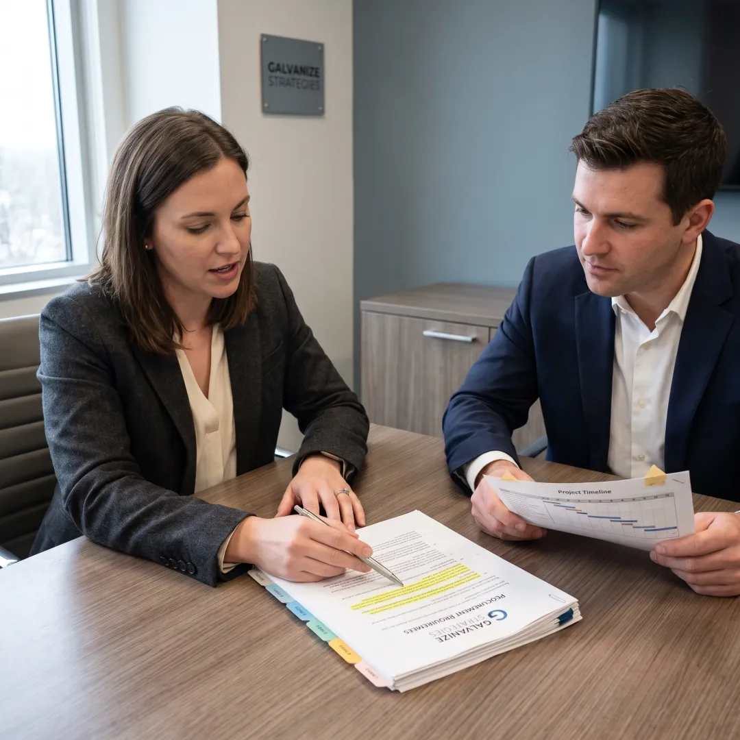 Advisor guiding a client through procurement planning