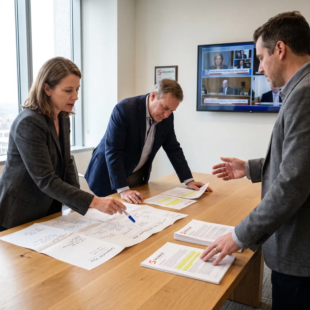 Communications consultants reviewing a stakeholder messaging strategy