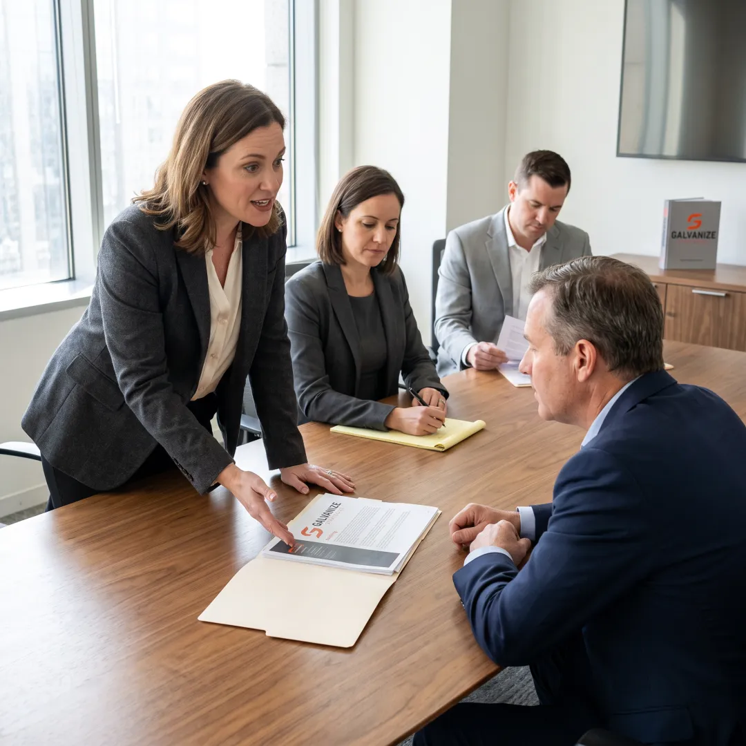 Advisor discussing stakeholder communications strategy with a client