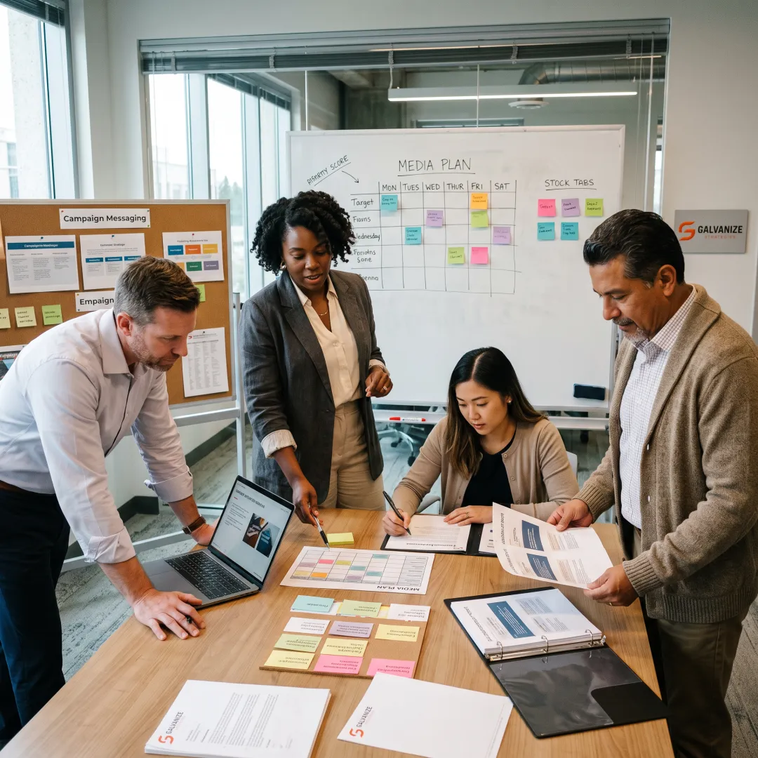 Strategists planning a communications campaign