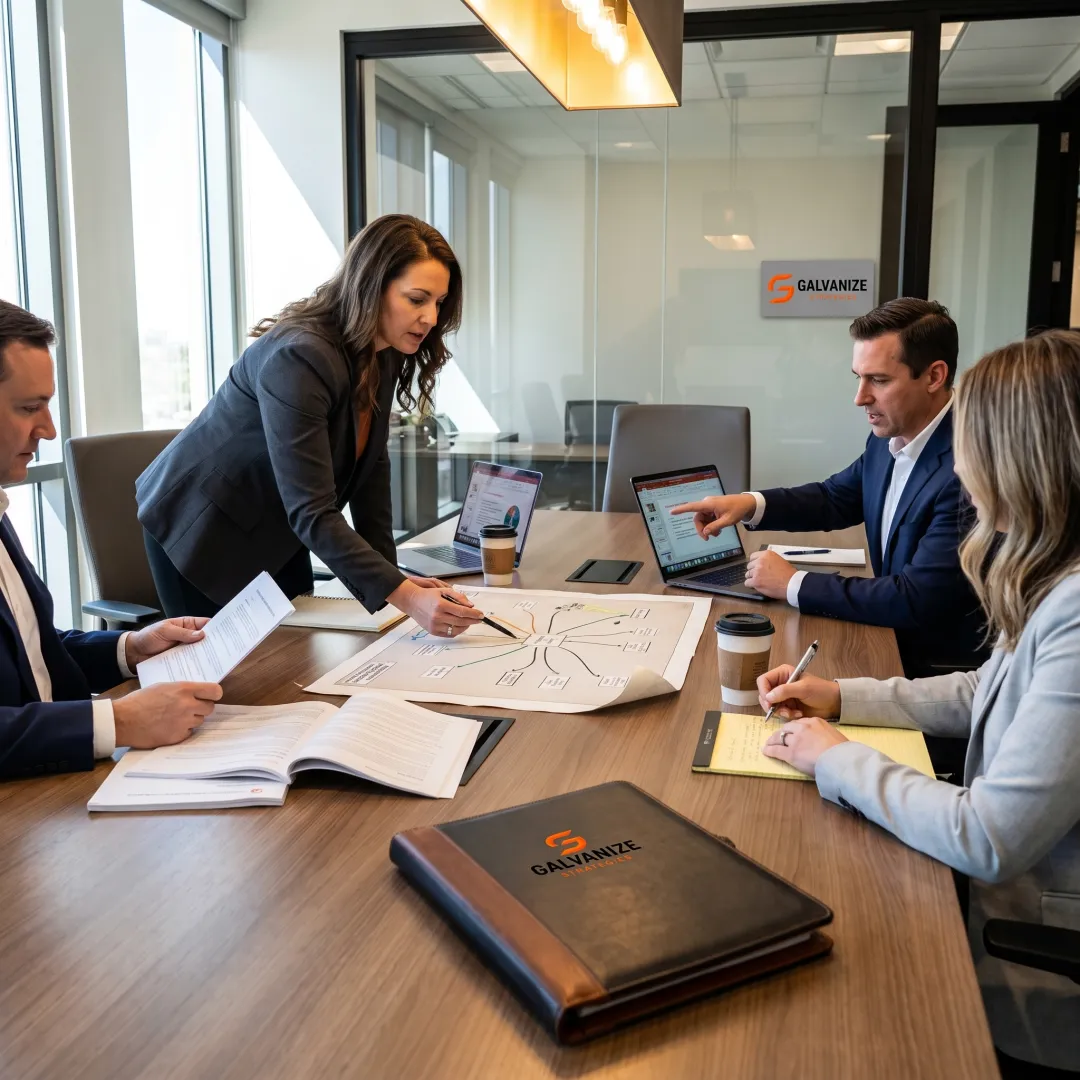 Advocacy professionals in a policy strategy meeting