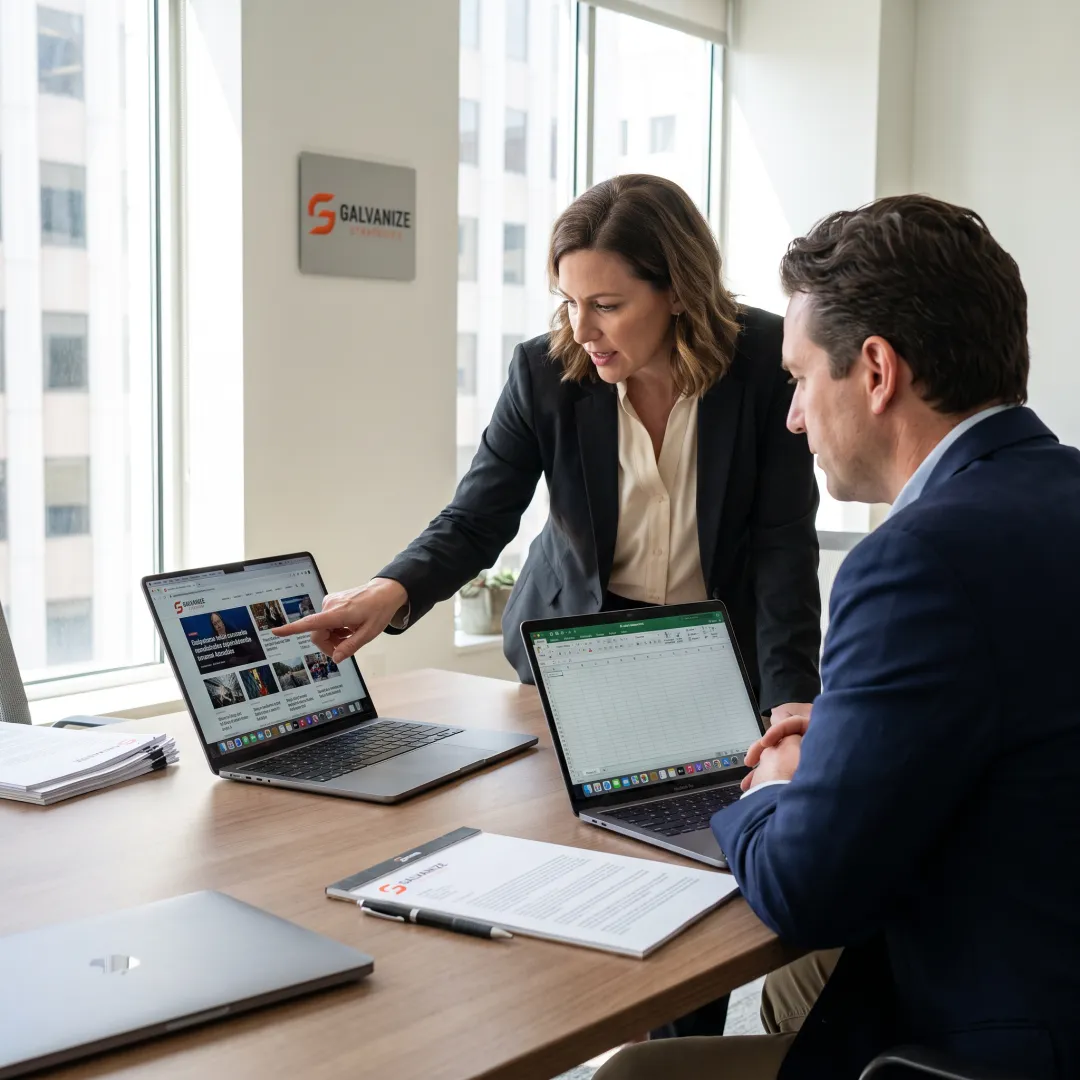 Communications strategists reviewing a campaign message