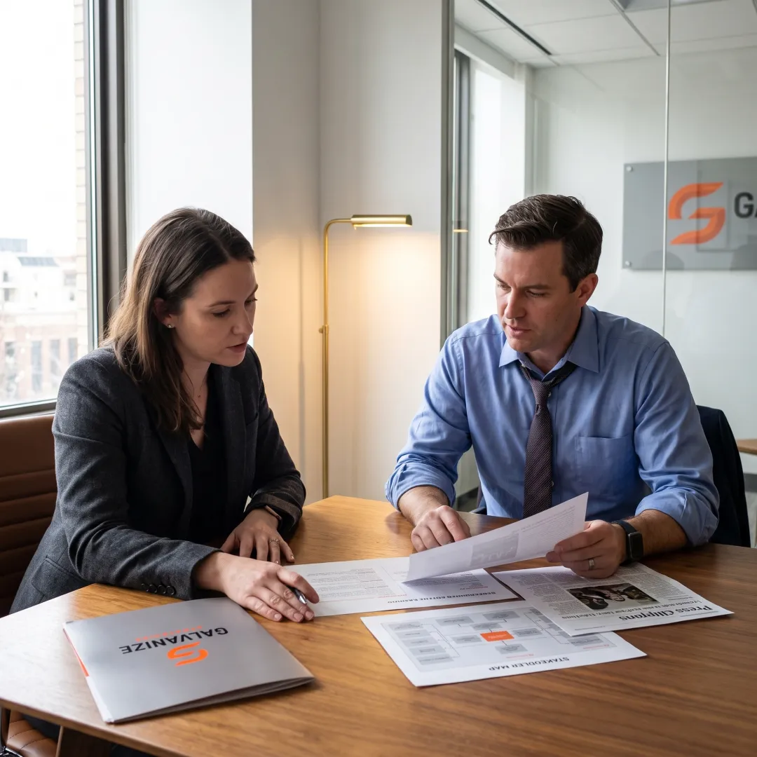 Strategists developing a public affairs communications plan