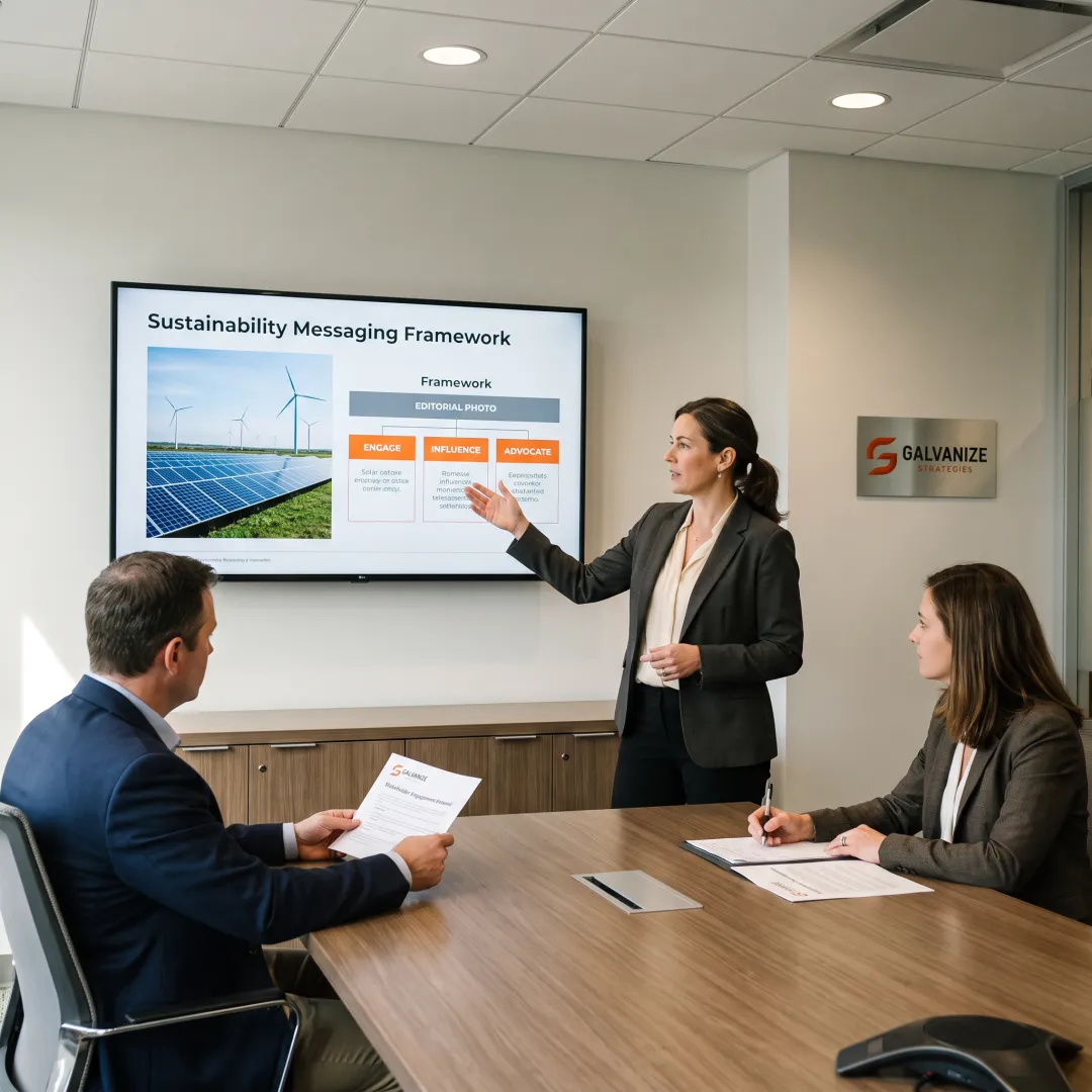 Communications strategist presenting sustainability messaging