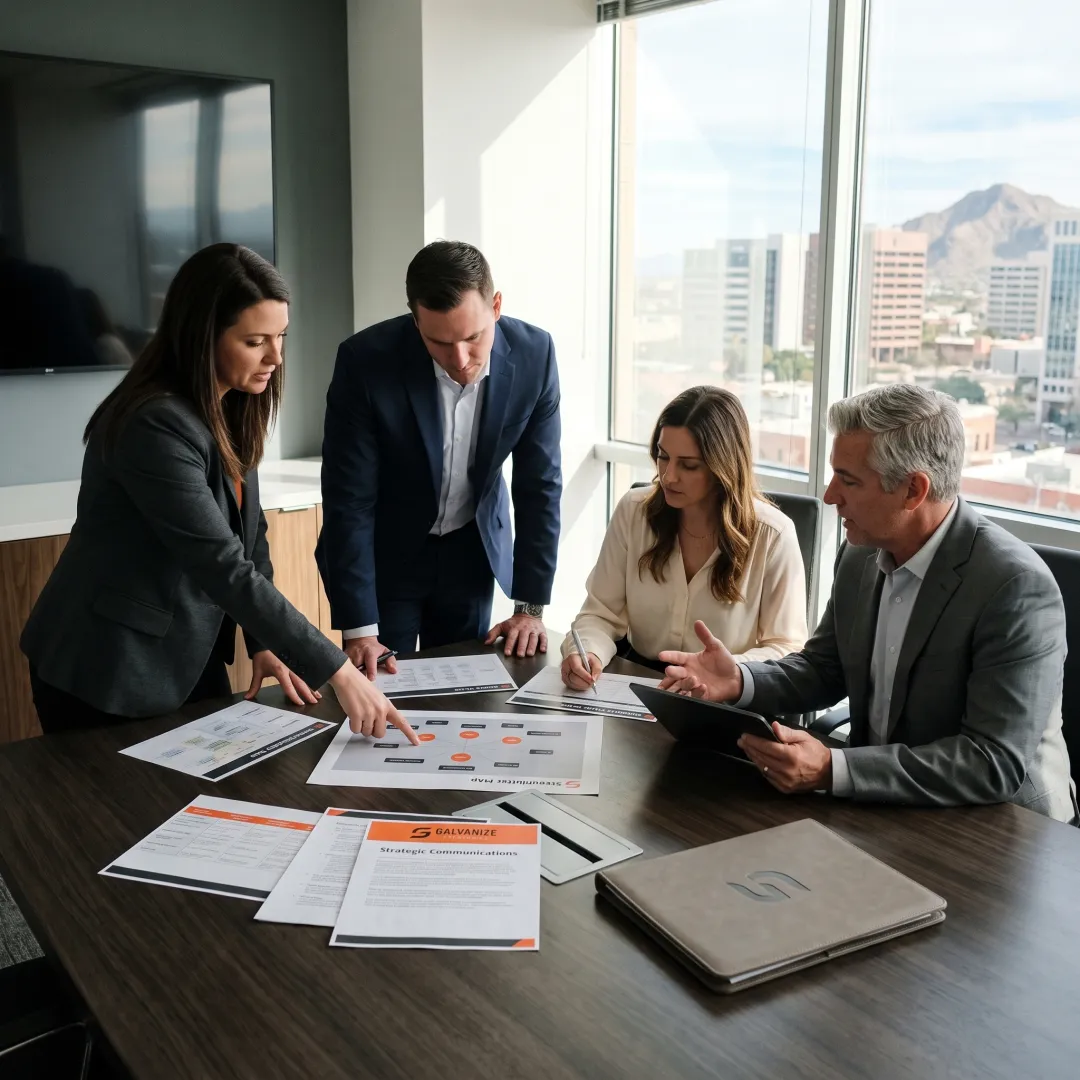 Strategists developing a public affairs communications plan