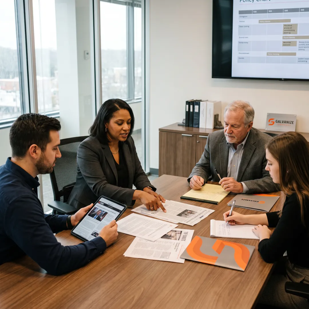 Advisors planning a strategic communications campaign