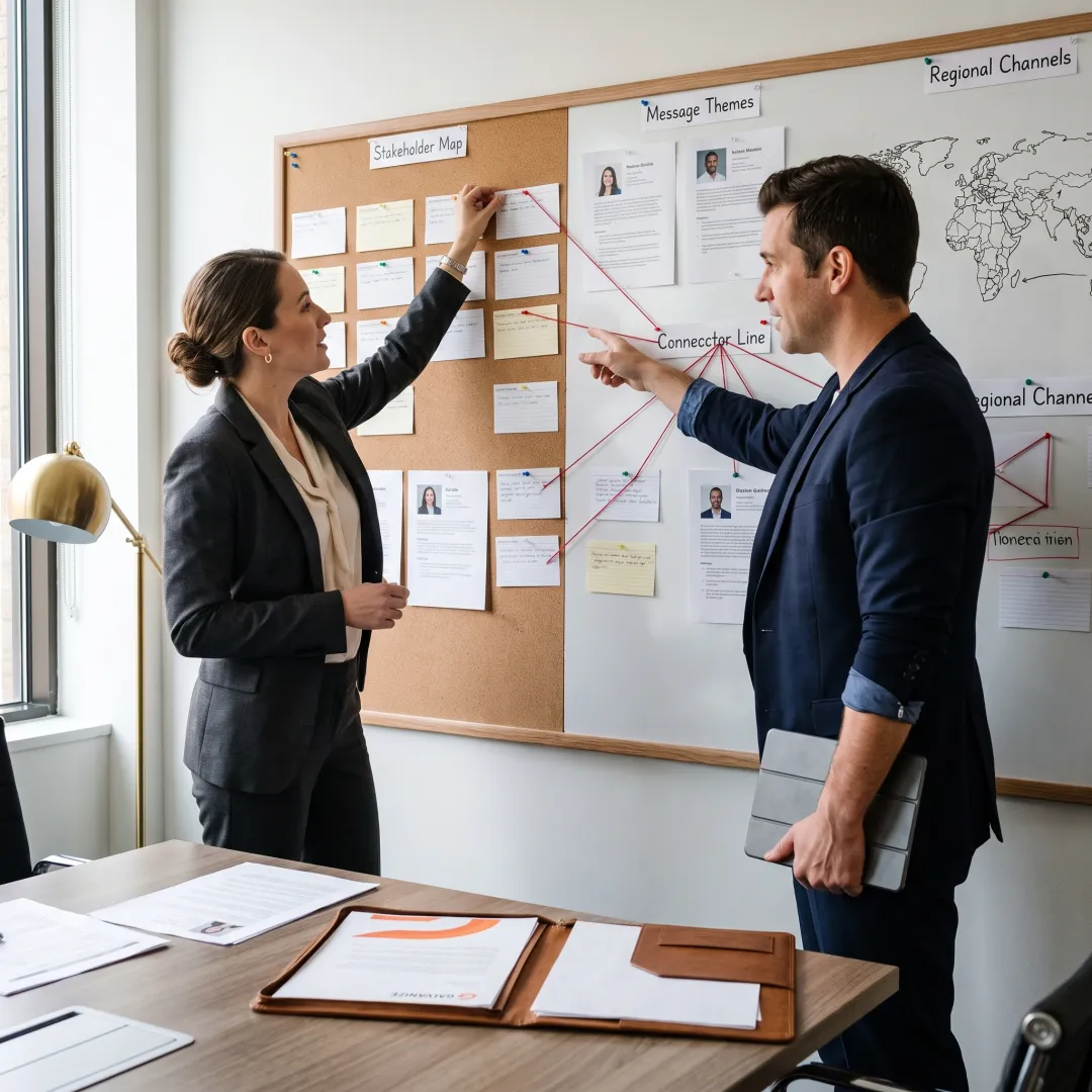 Team developing a cross-border communications plan