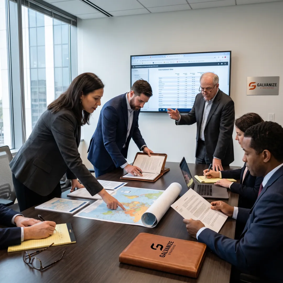 Advisors planning an international policy strategy