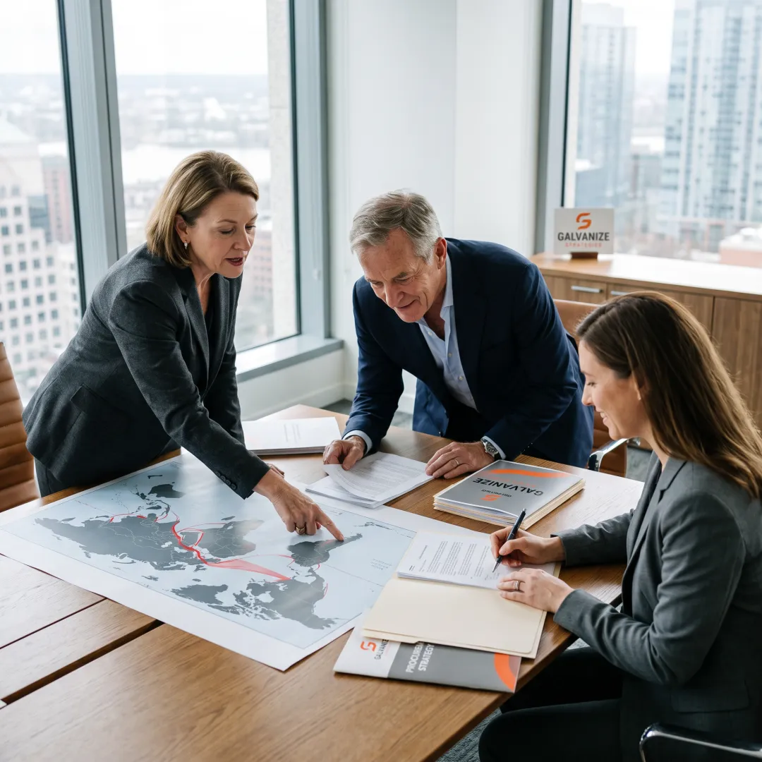 Global trade strategy meeting with policy advisors